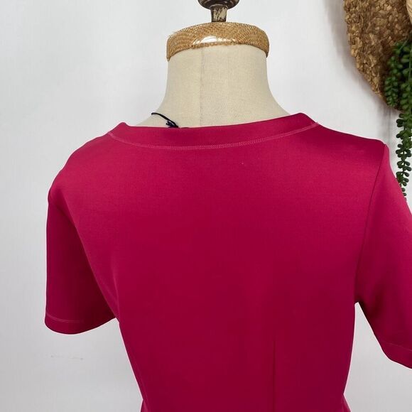 M&S Marks & Spencer Scuba Shift MIDI Dress Fit & Flare Pleated Skirt Short Sleev - Picture 4 of 11